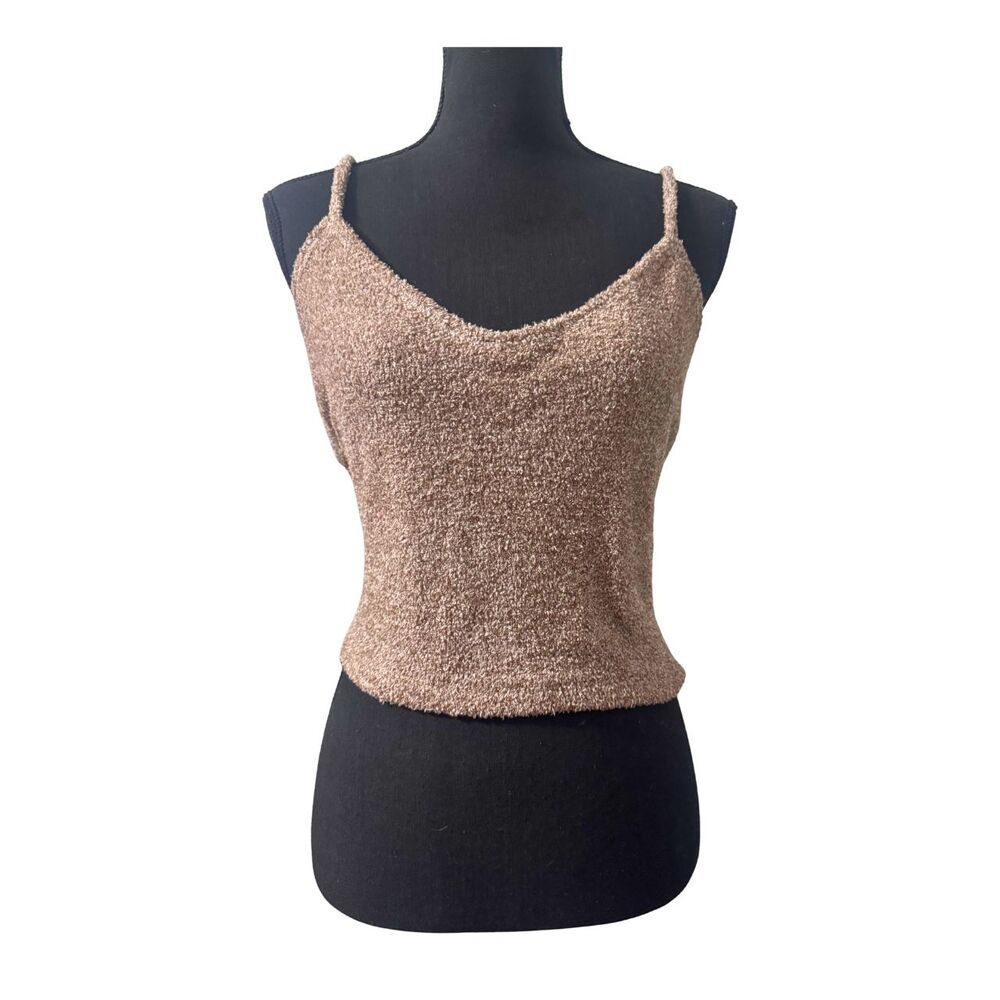 Brown Size L Fuzzy Knit Grunge Indie Cottage Boho Hipster Casual Lounge Crop Top